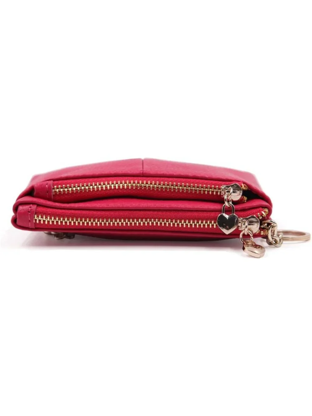 Genuine Leather Mini Coin Purse with Key Ring & Triple Zipper Card Holder Wallet